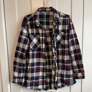 Hopely Plaid Shacket Raw Edge Zip Up